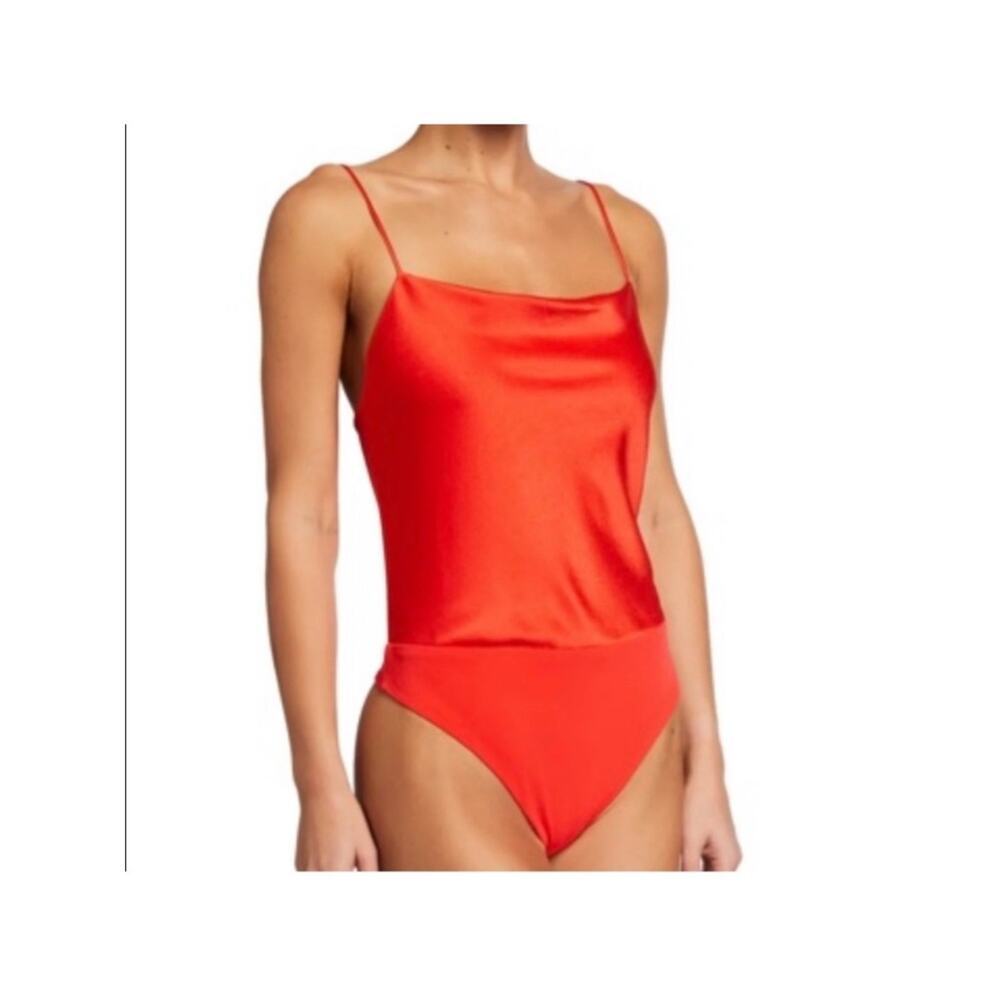 NWT Alice + Olivia Harmon Red Poppy Satin Bodysuit Small